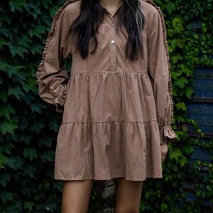 Women's Tiered Long-Sleeve Mini Dress - Brown